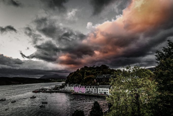 Colourful harbour houses in Portree on the Isle of Skye, Scotland.
