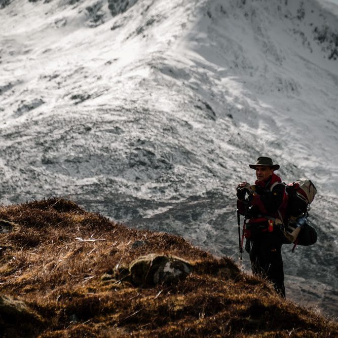 J. Jefferson J. Jefferson hiking through the remote mountains of Knoydart in the Scottish Highlands.