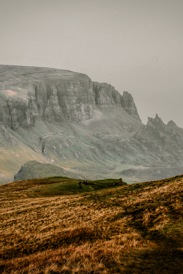 The Quiraing landscape on the Isle of Skye, Scottish Highlands, Scotland.