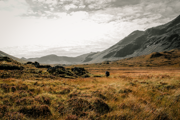 Panoramic landscape across the Isle of Skye, Scottish Highlands.