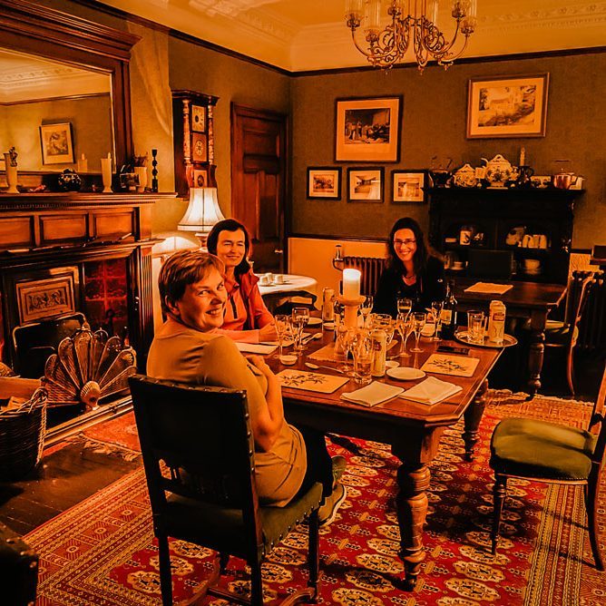 Shared dinner Shared dinner with fellow hikers at a traditional bed and breakfast in Speyside, Scotland.